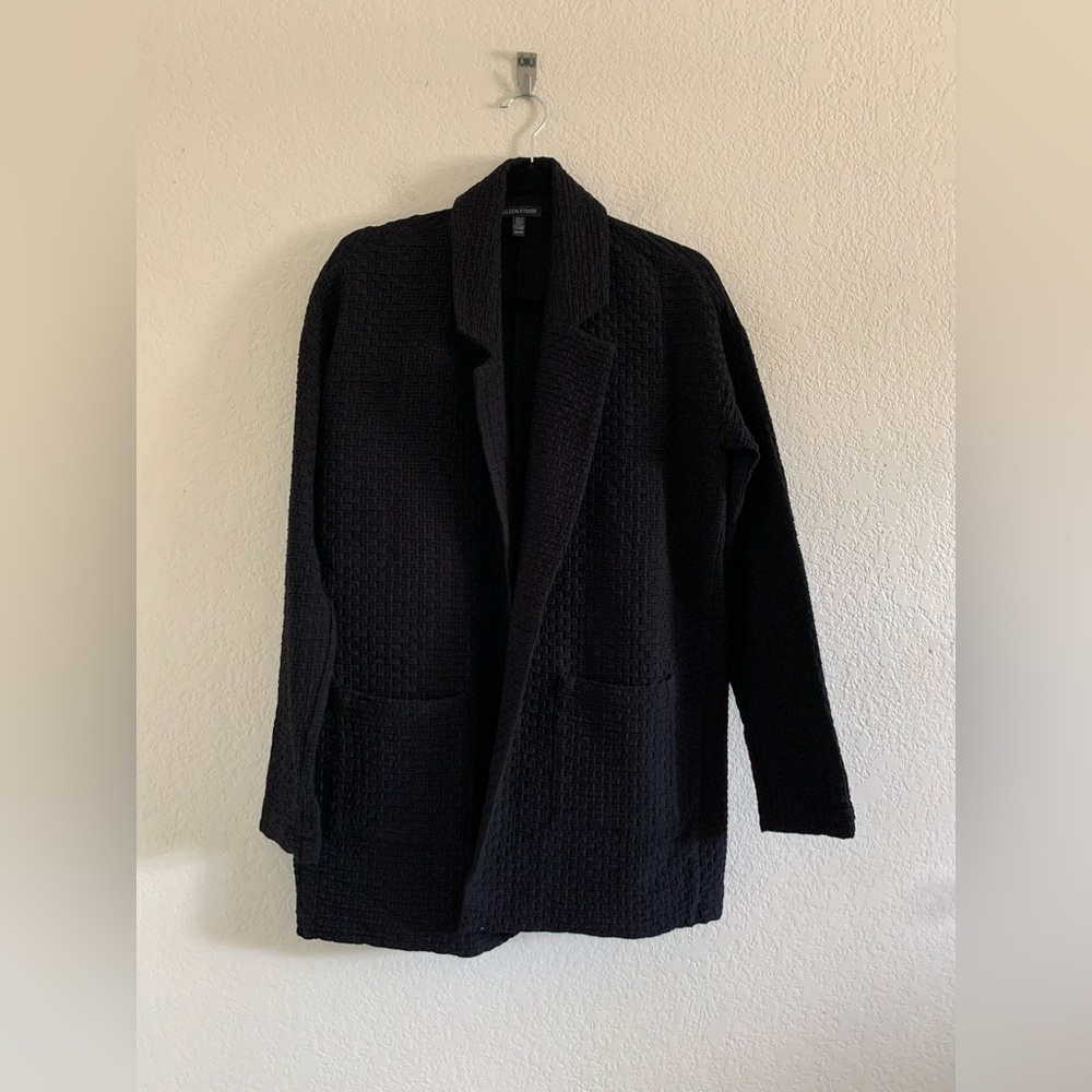Eileen Fisher Lattice Texture Waffle Knit Notch Collar Jacket Coat Women’s XS
